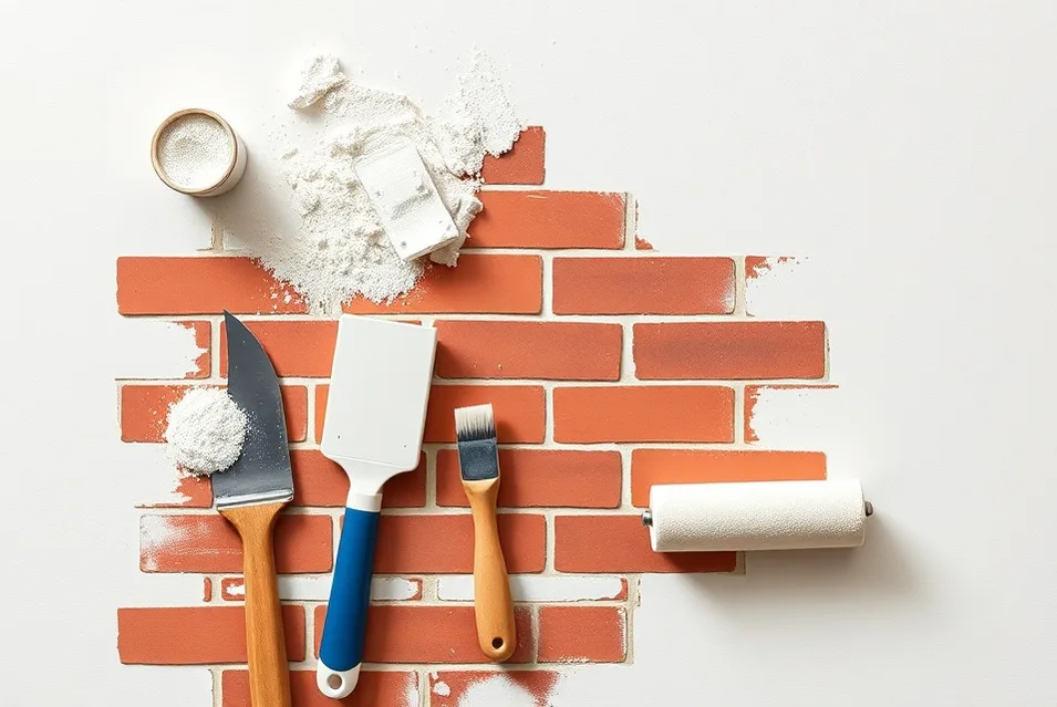 Outils de peinture disposés dans l'ordre des étapes du chantier
