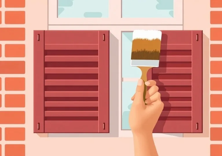 Mise en peinture au pinceau de volets et d'encadrements en bois