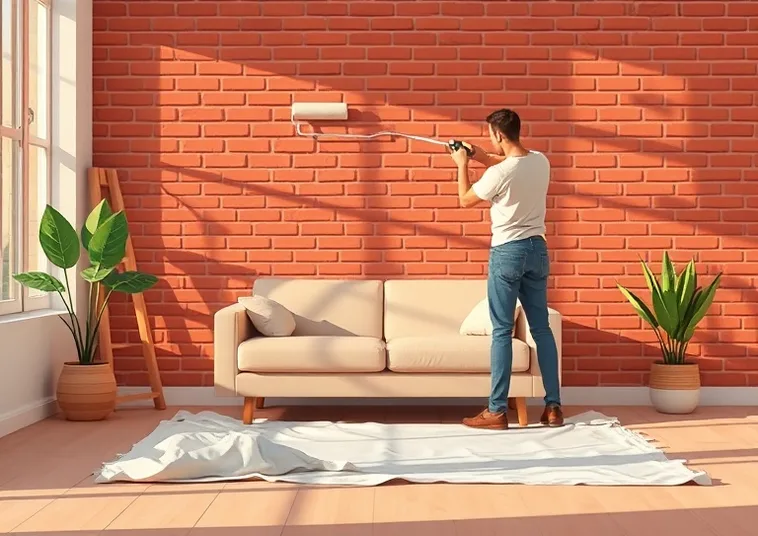 Peintre appliquant la peinture au rouleau sur un mur de salon